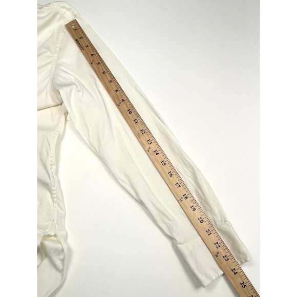 POLO Ralph Lauren Womens LARGE Ivory Oversize Button-Up Cotton/Silk Tuxedo SHIRT - Picture 4 of 9